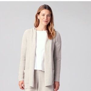 Eileen Fisher Organic Cotton Textured Hooded Cardigan Size Large petite Beige